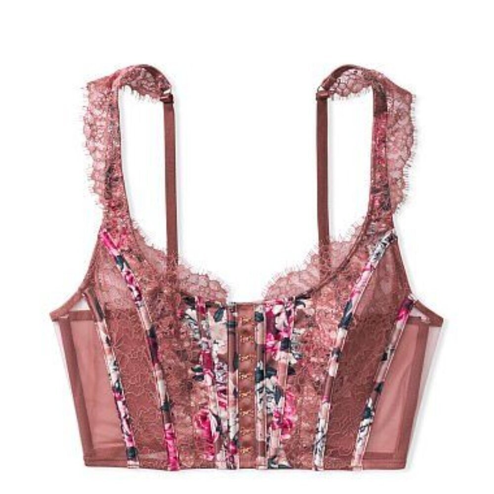 New! Victoria’s Secret Vintage Rose Bloom Lace Unlined Non-Wired Corset Bra 4813